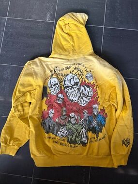 Warren Lotas Yellow Graphic Skull Hoodie Sweatshirt size XL